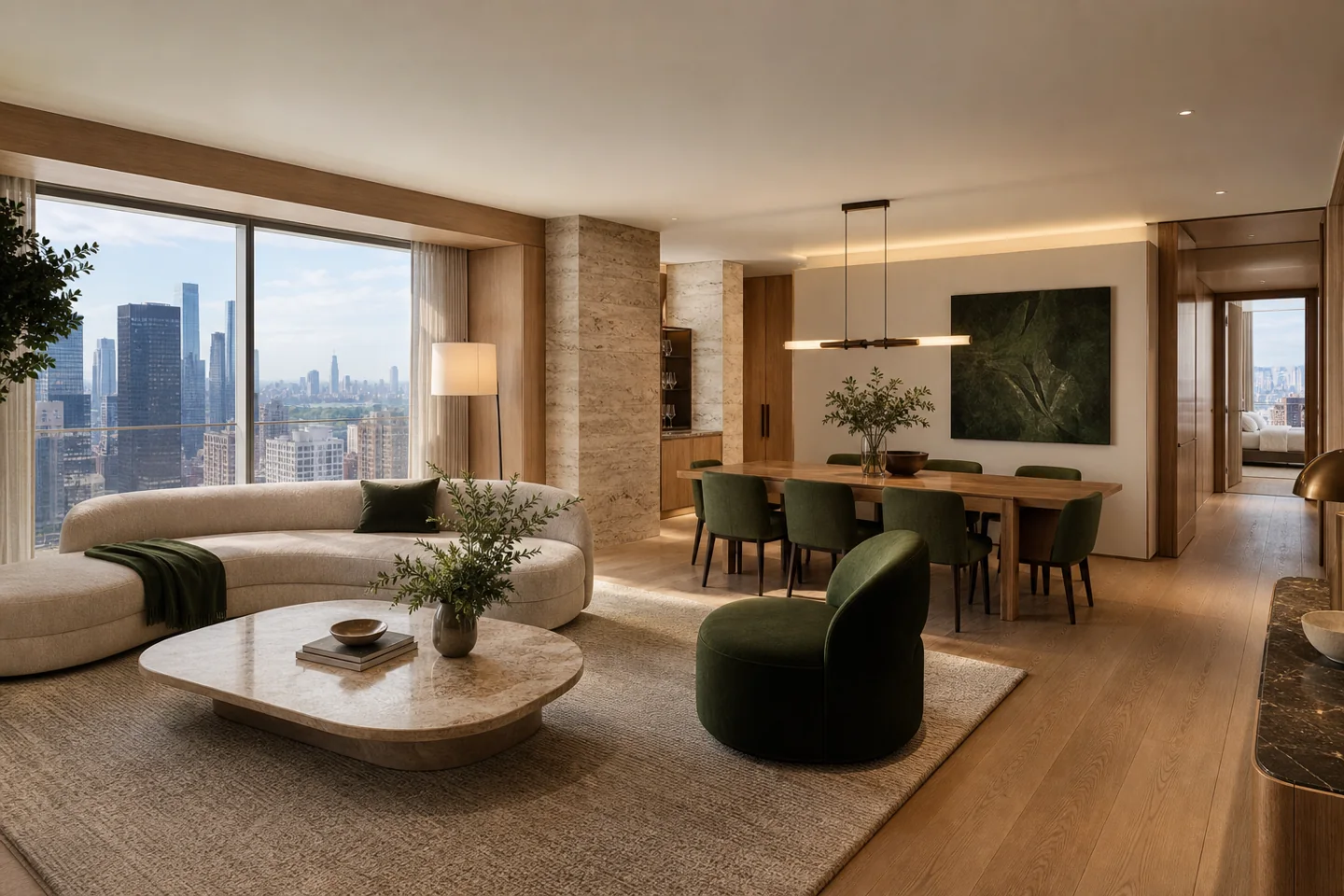 Render interior de la unidad de 2 dormitorios