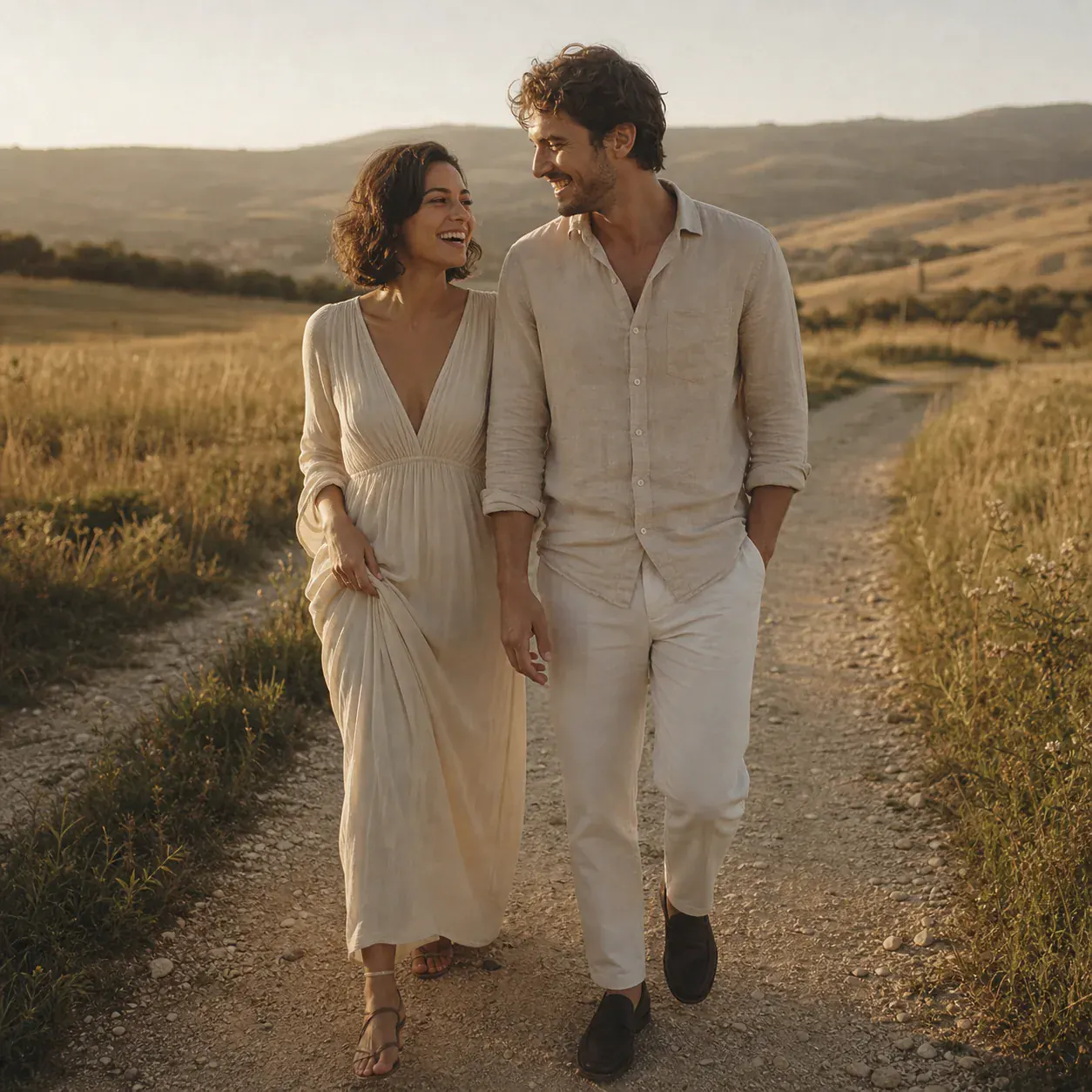 Fotografía ilustrativa de Mara y Teo riéndose en un camino de campo