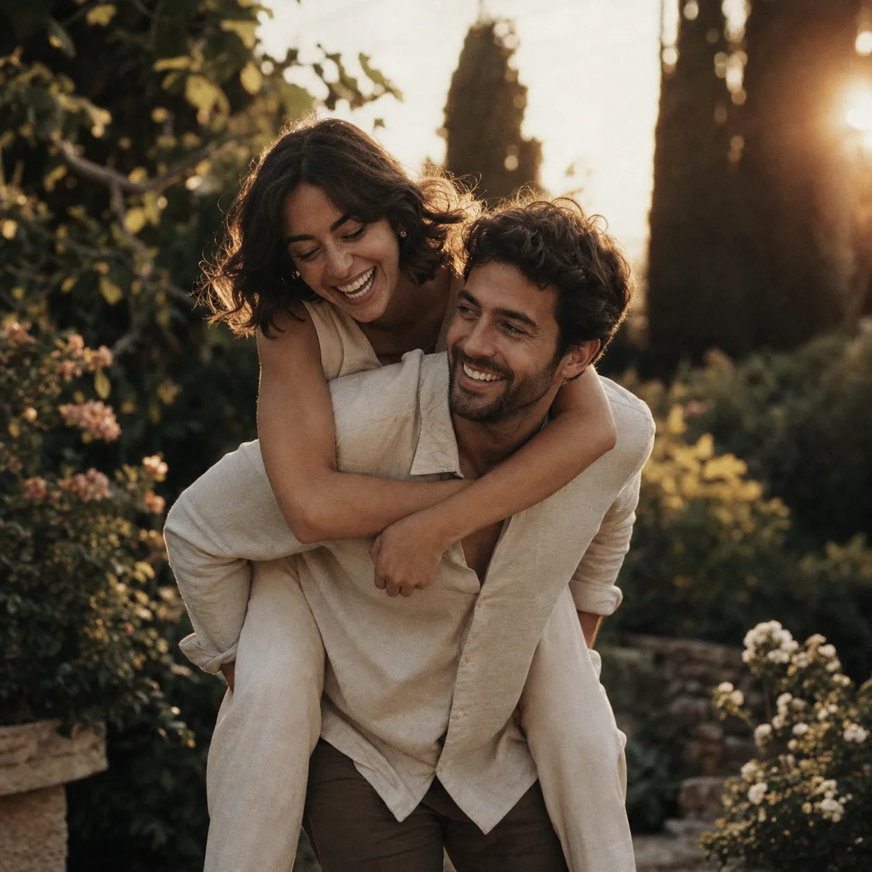 Fotografía ilustrativa de Mara y Teo a caballito al atardecer