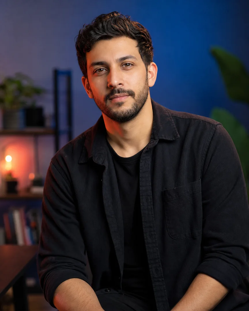 Portrait of instructor Jordan Ellery (illustrative example) in a high-contrast studio setting